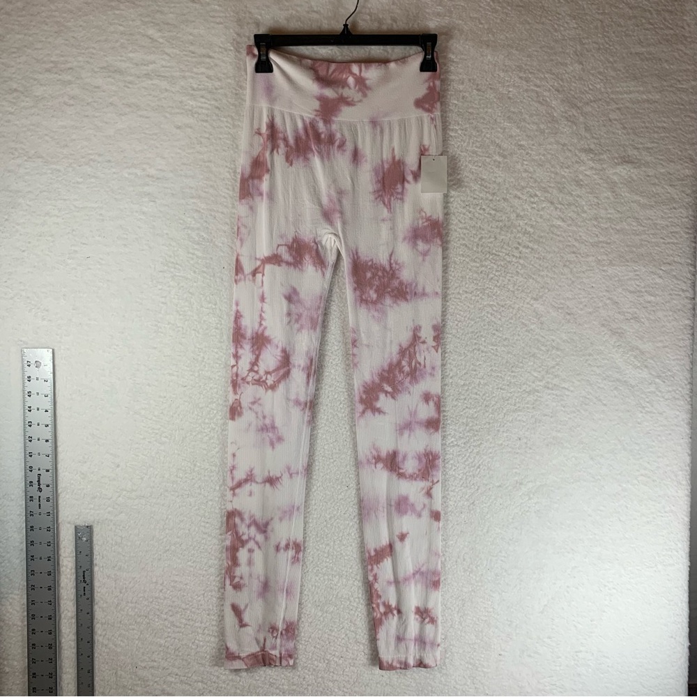 Love Tree Leggings Tie Dye Ribbed Pull On Stretch Pink White Size L NWT 5987